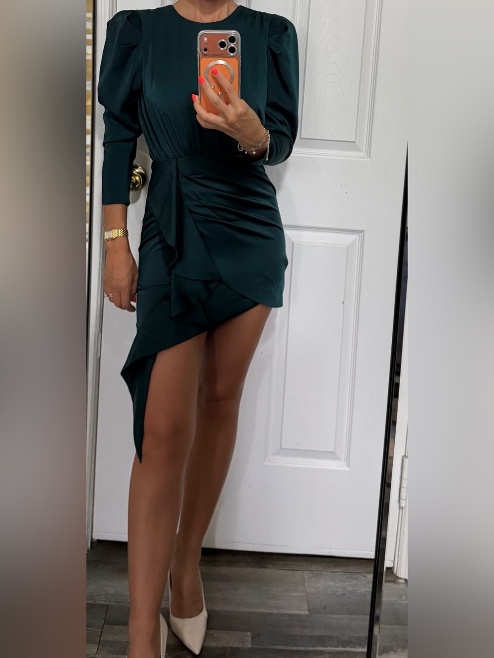 NBD Teal Satin Mini Dress with Side Zip